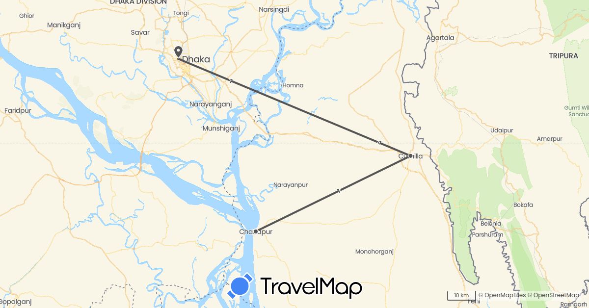 TravelMap itinerary: driving, motorbike in Bangladesh (Asia)